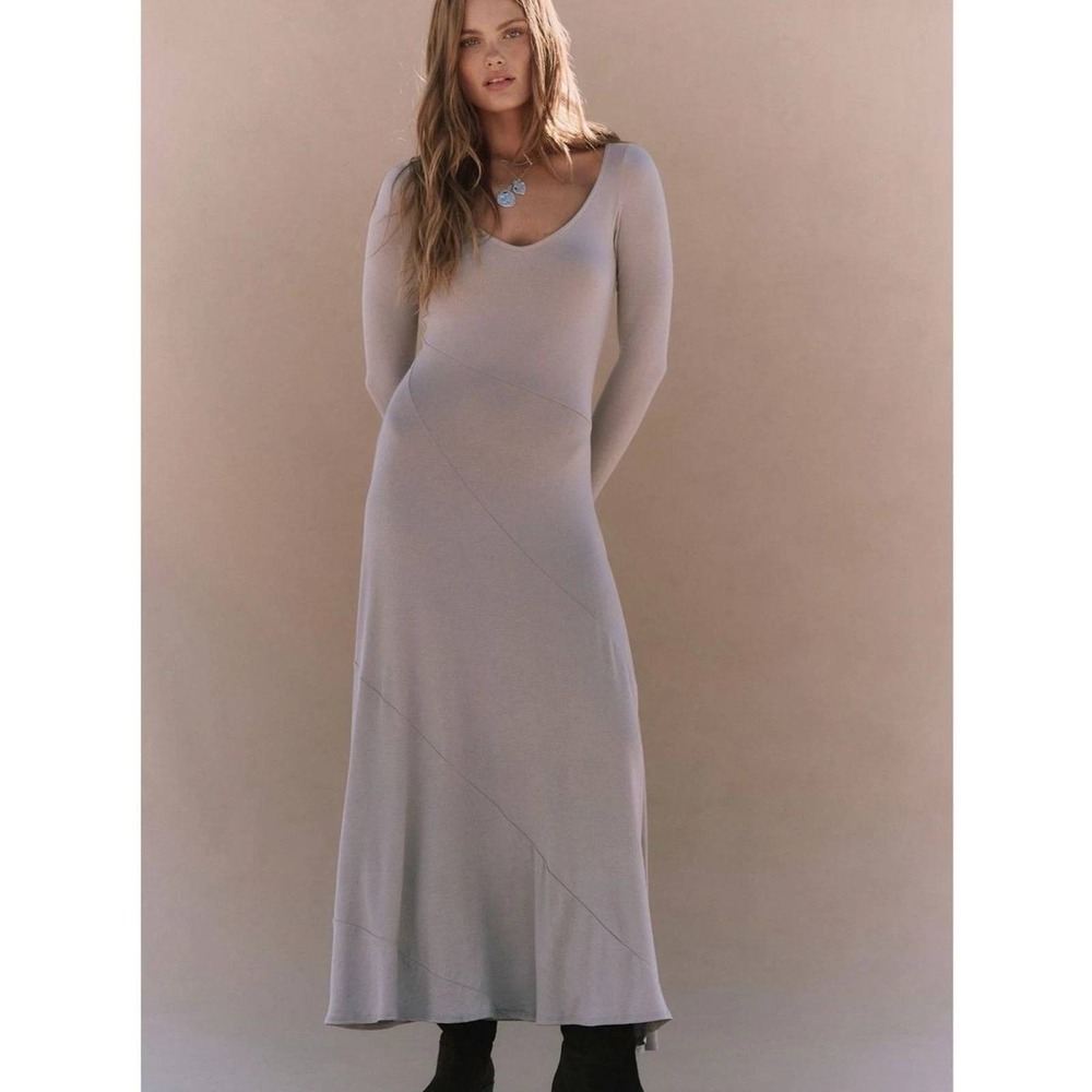 Free People Free-est Tatiana Maxi Dress Silver Grey Long Sleeve NWT L
